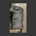 Ancient Stone Building Model With Arch Doorway Iron Grille Gate And Moss Covered Walls