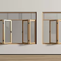 Modern Wooden Frame Windows Open With Glass Panes On White Wall Interior