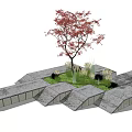 Tree Pit Design Featuring Red Leaf Tree Irregular Stone Slabs And Green Grass 3d model