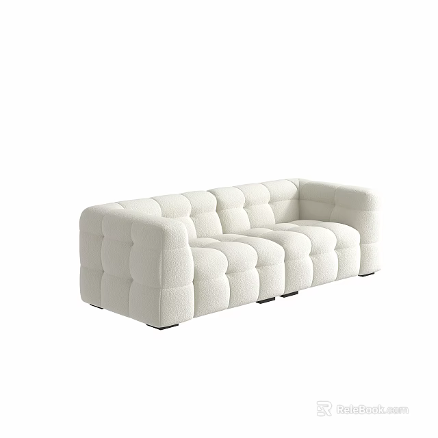 Modern White Sectional Sofa With Tufted Padded Design And Comfortable Seating 3d model