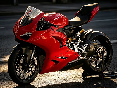 Red Sporty Motorcycle With Black Seat And Wheels On Urban Street 3d model