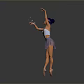 Ballerina Woman Performing Graceful Dance Pose in Blue Leotard and Short Tutu on Pointe Shoes