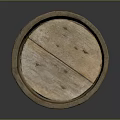Rustic Round Wooden Barrel With Multiple Metal Hoops For Household Storage Use