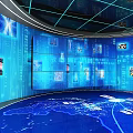 Digital Interactive Exhibition Hall With Blue Screens World Map Projection And Technology Elements 3d model