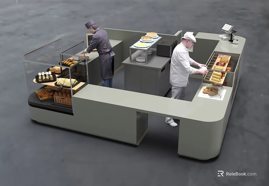 Modern Bakery Workspace With Spacious Island And Fresh Bread Display For Chefs 3d model 