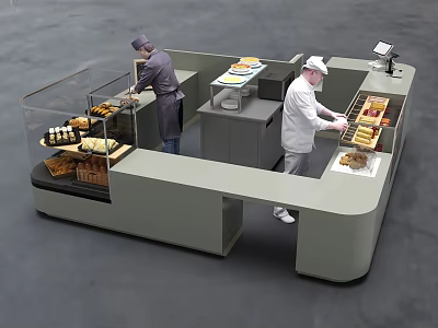 Modern Bakery Workspace With Spacious Island And Fresh Bread Display For Chefs 3d model