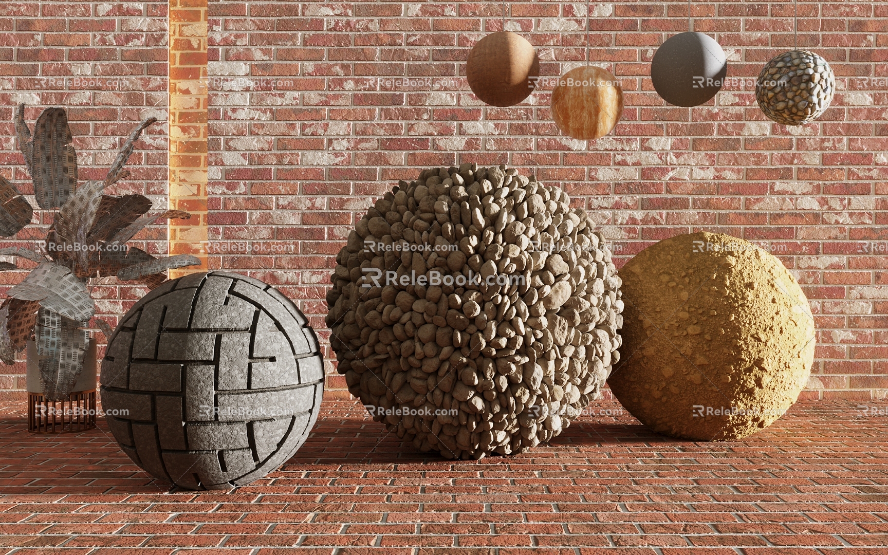 Realistic soil cobblestone road brick red brick 3d model