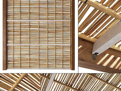 Modern Wooden Slat Ceiling Design With Bamboo Grid And Natural Light 3d model