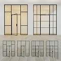 Modern Glass Doors With Black Frames And Various Designs In Indoor Wooden Floor Space