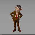 Cartoon Character In Brown Suit With Red Tie Red Shoes Dark Hair And Exaggerated Expression