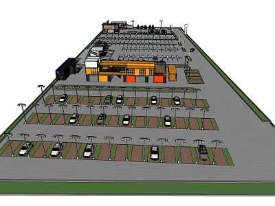 Well Organized Parking Lot With Multiple Spaces Parked Cars And Lighting Poles 3d model