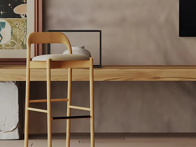 Modern Minimalist Wooden Bar Stool Light Color Seat Design For Home Kitchen Bar Counter 3d model