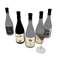Various Wine Bottles with Unique Labels and Elegant Wine Glass Collection