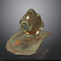 Antique Copper Diving Helmet With Brass Fittings And Red Star Base