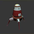 Red Rocket Model With Silver Top Three Red Legs On Reflective Black Surface 3d model