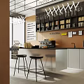 Modern Coffee&Tea Shop Interior With Coffee Machine Counter Display Case And Stools 3d model