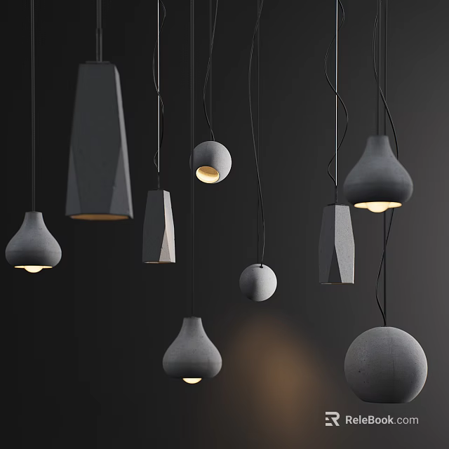 Modern Pendant Lights With Various Shapes And Soft Glow For Interior Design 3d model