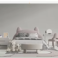 Kids Bed With Cute Bunny Ear Headboard Teddy Bears Ottoman And Cozy Bedroom Setup