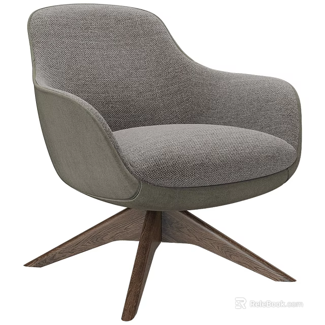 Modern Gray Fabric Upholstered Accent Chair With Wooden Swivel Base Comfortable Design 3d model 