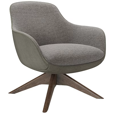 Modern Gray Fabric Upholstered Accent Chair With Wooden Swivel Base Comfortable Design 3d model
