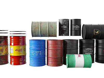 Industrial Equipment Drums With Various Colors Rustic Design And Chemical Labels 3d model