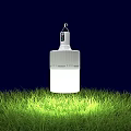 Bright White LED Bulb Hanging Over Green Grass Illuminated At Night