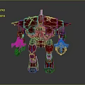 Red Armored Mecha Character With Heavy Metal Structure And Weaponized Arms 3d model