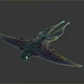 Mythical Flying Creature With Large Iridescent Wings Purple Orange Hues And Glowing Eyes
