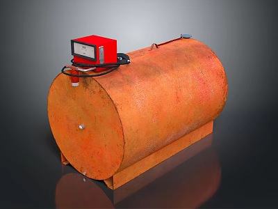Household Orange Rusty Cylindrical Storage Tank With Red Control Device On Top 3d model