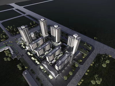 Modern High Rise Residential Complex With Green Spaces And Surrounding Roads 3d model