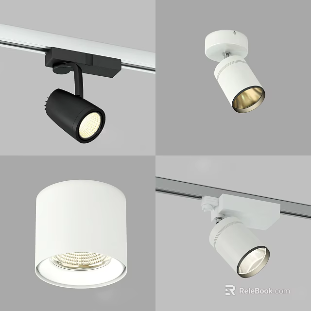 Modern Sleek Downlights And Spotlights For Track Mounted Ceiling Lighting 3d model