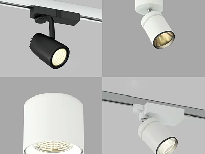 Modern Sleek Downlights And Spotlights For Track Mounted Ceiling Lighting 3d model