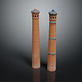 Traditional Brick Towers With Tall Structure Green Blue Top And Circular Blue Bands