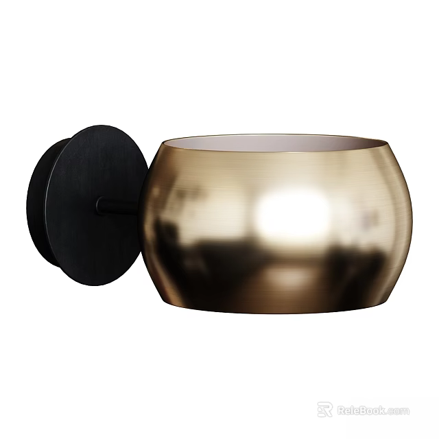 Modern Golden Wall Lamp With Black Mount And Shiny Metallic Spherical Design 3d model 