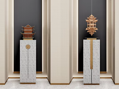Pagoda Shaped Ornament Decoration Set With Patterned Pedestals And Modern Design 3d model