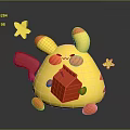 Cute Yellow Plush Toy with Red Ears Cheek Spots Holding Red Cube and Stars