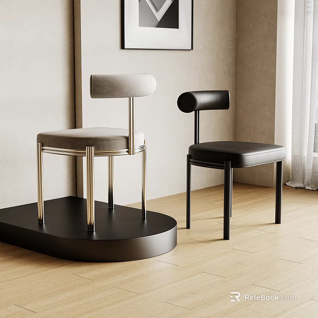 Modern Dining Chairs With Light Gray And Black Design Metal Legs And Curved Backrest 3d model 