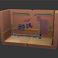 Cartoon Scene With Pink Walls Pipes Graffiti Storage Shelves And Metal Door