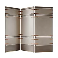 Folding Room Divider With Metal Frame Leather Hinges Fabric Panels And Wooden Base