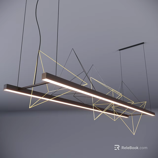 Modern Hanging Chandelier With Geometric Lines And LED Strip Lights For Contemporary Interior Space 3d model 