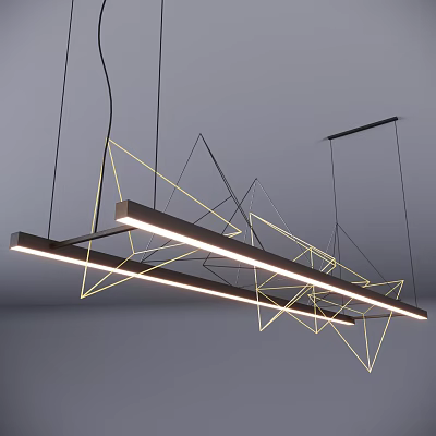 Modern Hanging Chandelier With Geometric Lines And LED Strip Lights For Contemporary Interior Space 3d model