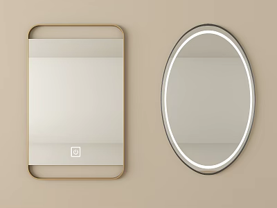 Rectangular and Oval Mirrors with Gold Frame White LED Light and Control Panel 3d model