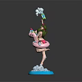 Green Haired Female Character Standing On Pink Creature Holding Spray Can With Blue Cloud Base