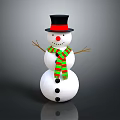 Snowman Figure With Black Top Hat Red Nose Green Red Scarf And Stick Arms