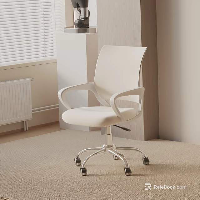 Stylish White Office Chair with Armrests and Wheeled Metal Base in Modern Interior 3d model 