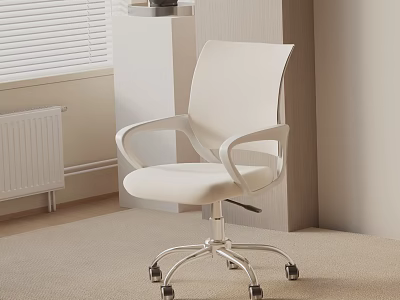 Stylish White Office Chair with Armrests and Wheeled Metal Base in Modern Interior 3d model