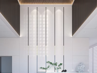Modern Hotel Lobby Interior Design With Stylish Lighting And Decorative Plants 3d model