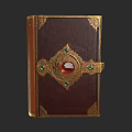 Vintage Decorative Book With Brown Leather Cover Golden Ornaments And Gemstones