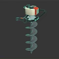 Red And White Gas Powered Earth Auger With Black Handle And Spiral Drill Bit