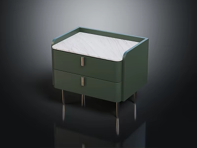 Modern Green Nightstand With White Marble Top Two Drawers And Metal Legs 3d model